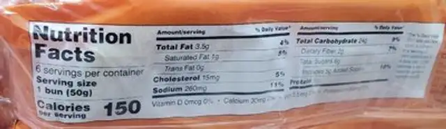 Brioche Buns nutrition facts table