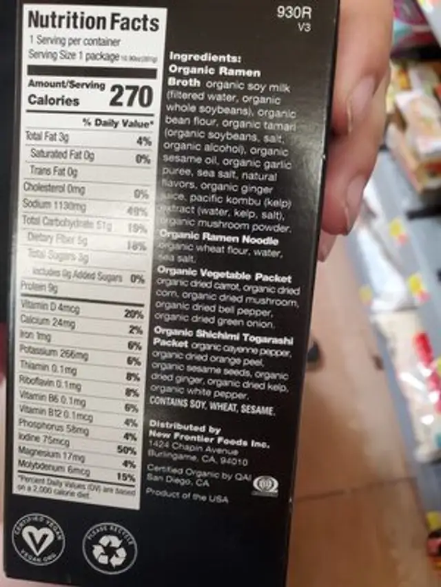 Ramen Tonkotsu-style Bowl ingredients label