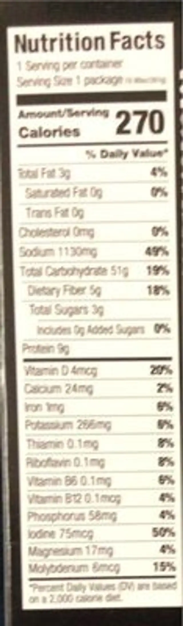 Ramen Tonkotsu-style Bowl nutrition facts table