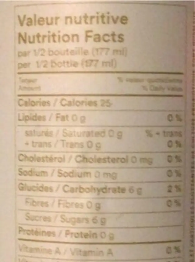 Koffucha nutrition facts table