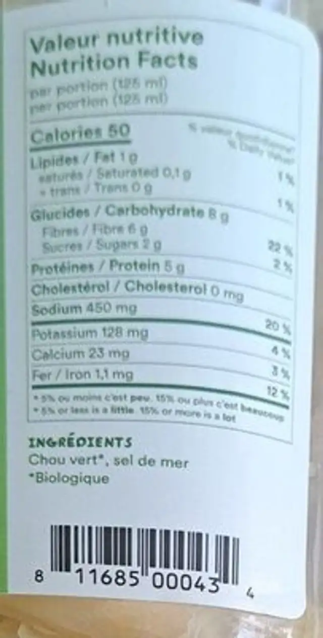Choucroute de vase nutrition facts table