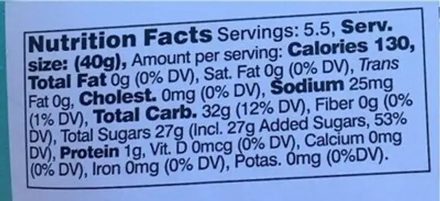 Sour kids & watermelon slices nutrition facts table