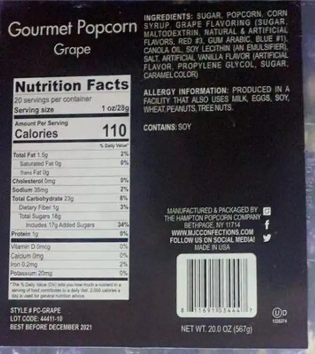 Goyrmet popcorn grape nutrition facts table