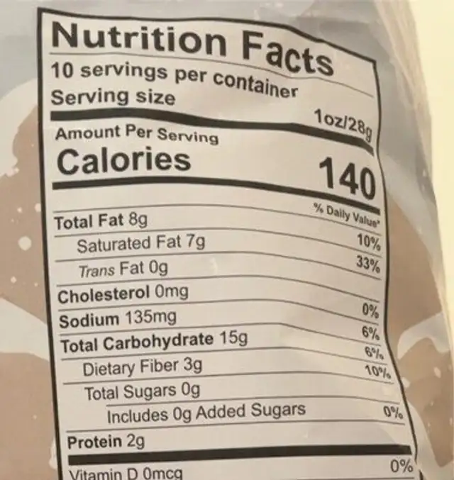 Pink Himalayan Popcorn with Coconut Oil nutrition facts table