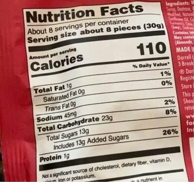Real Twist Bites nutrition facts table