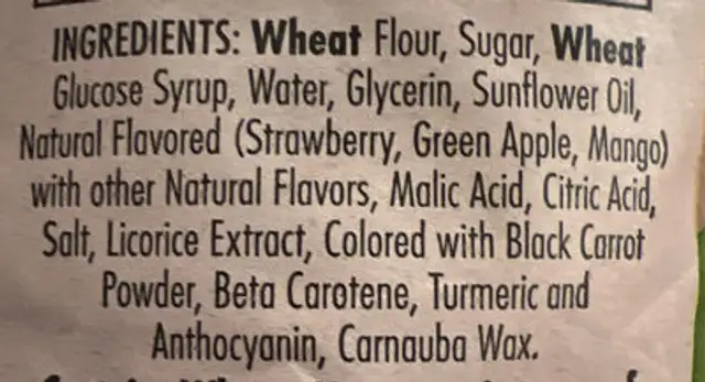 Soft Australian Licorice ingredients label
