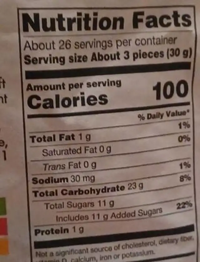 Soft Australian Licorice nutrition facts table