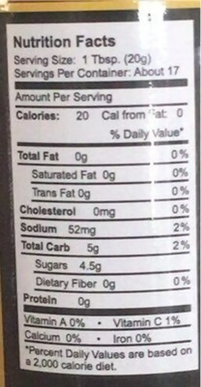 Sweet and sour sauce nutrition facts table