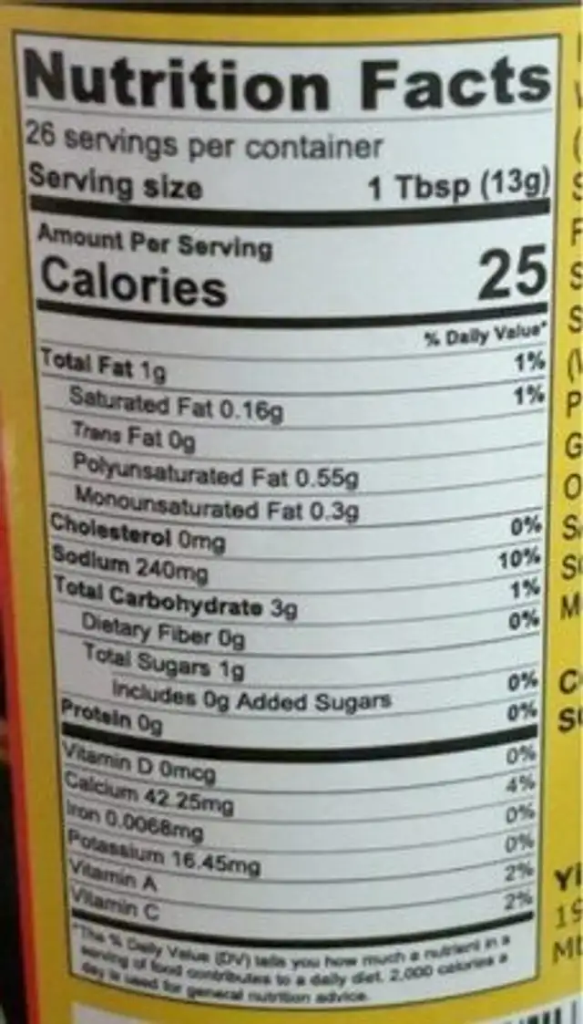 Ying’s Spicy Noodle Sauce nutrition facts table