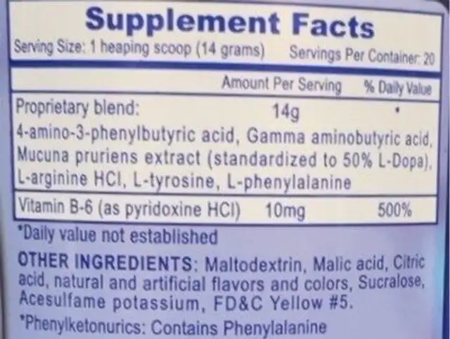 Somatomax nutrition facts table