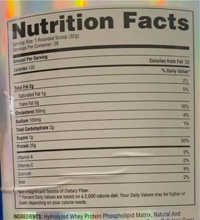 Precision Protein nutrition facts table