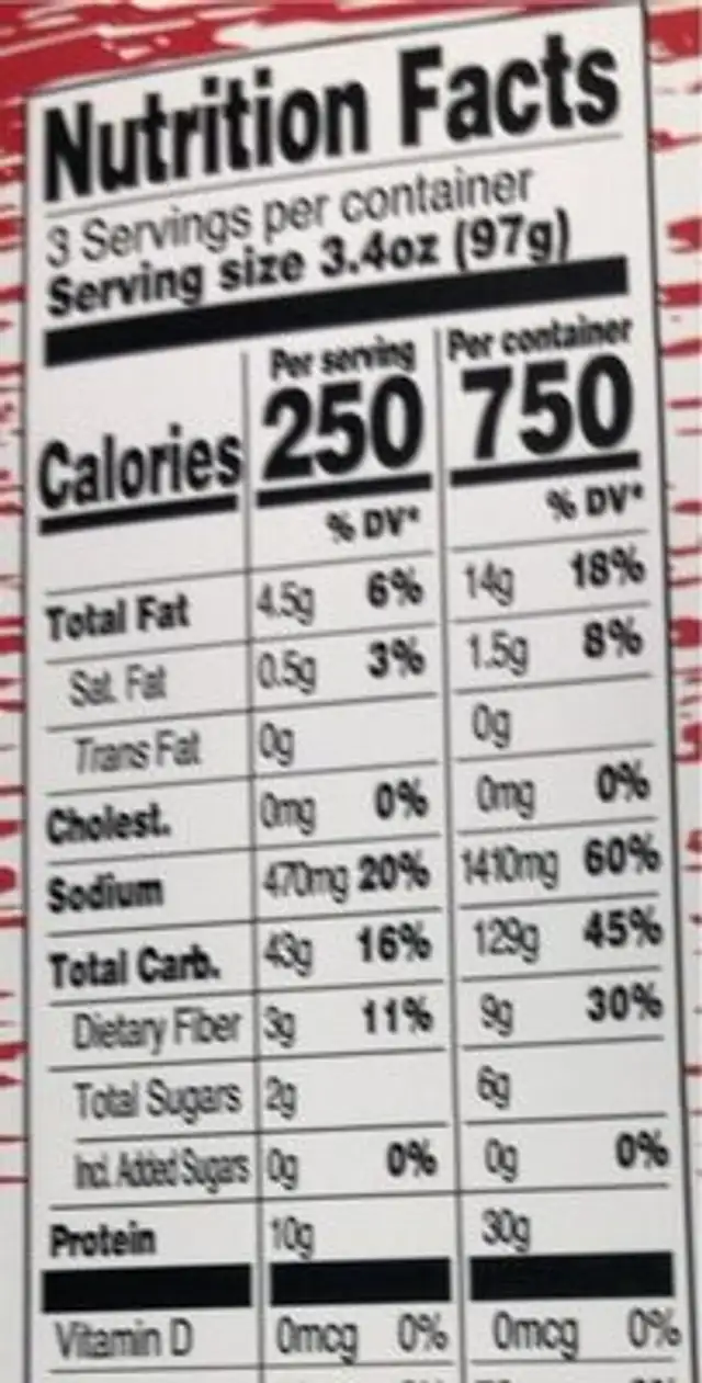 Vegan Mac & cheese nutrition facts table