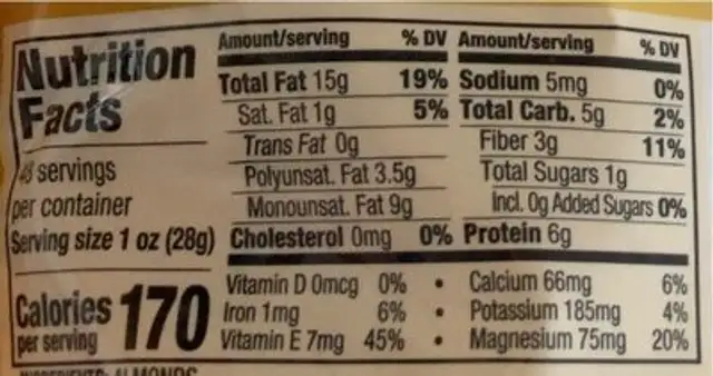 Blanched slivered almonds bulk nutrition facts table