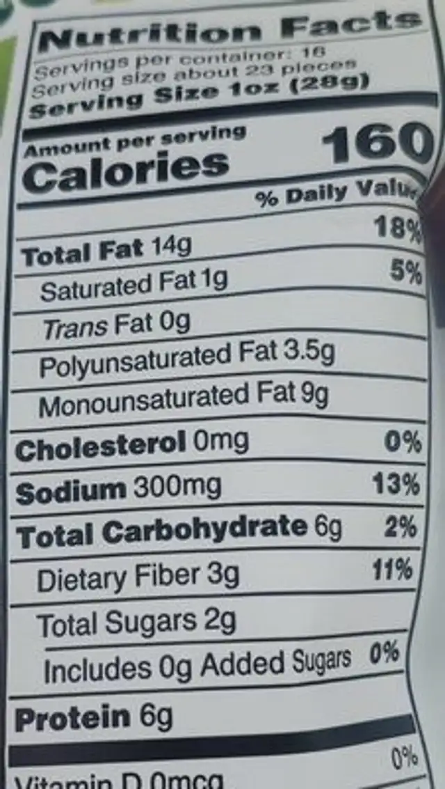 Chile con lemon almonds nutrition facts table