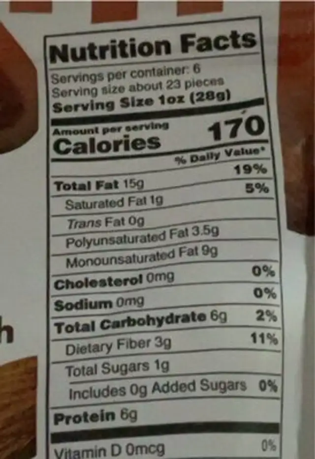 Oven Roasted Almonds nutrition facts table