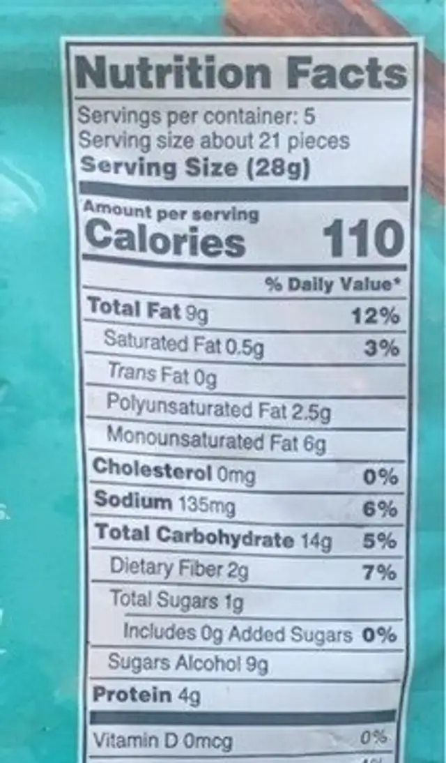 Monk crunch nutrition facts table