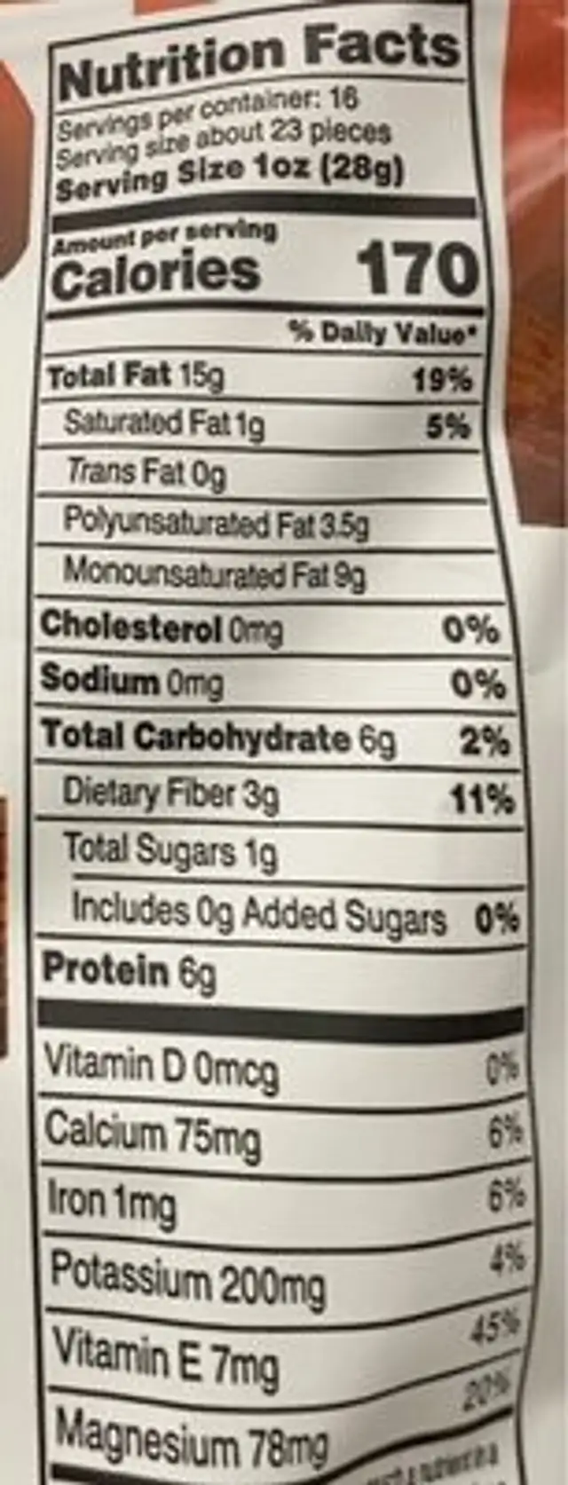Almonds nutrition facts table