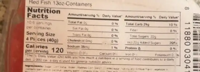 Red fish nutrition facts table