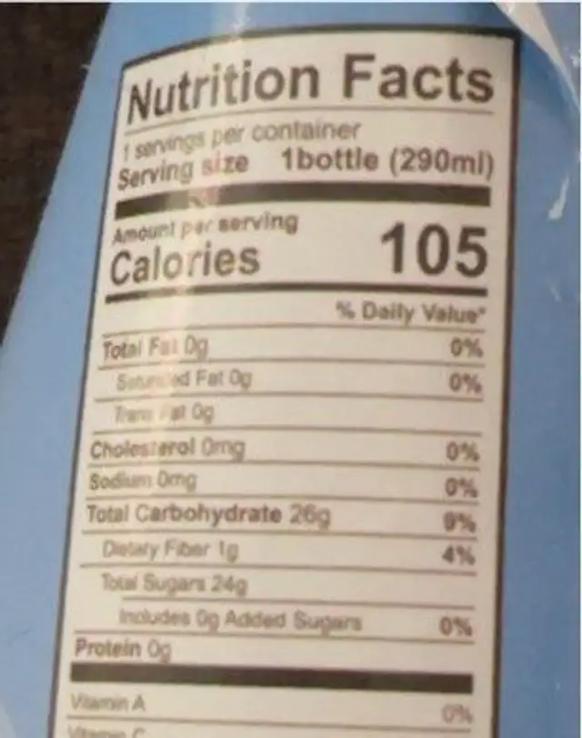 Basil seed drink rose flavor nutrition facts table