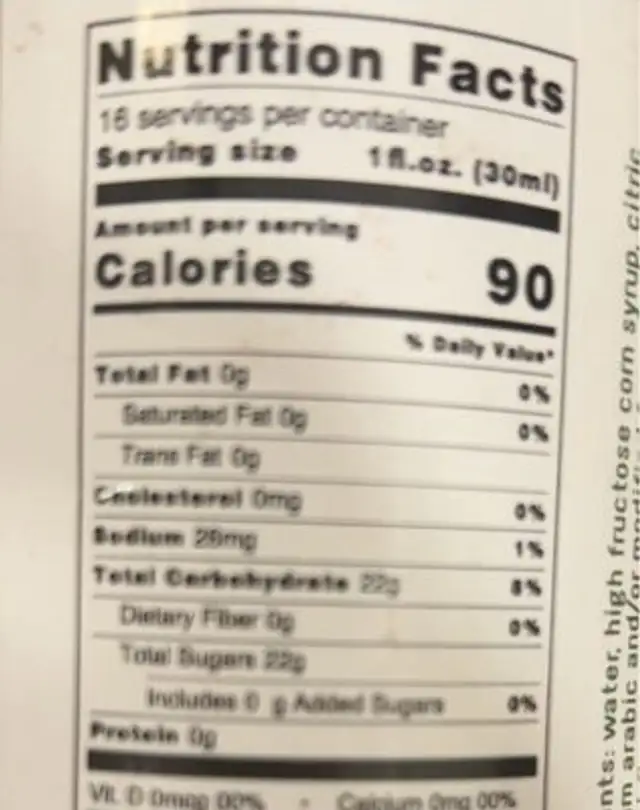 Of victorio snow cone syrups made in usa nutrition facts table