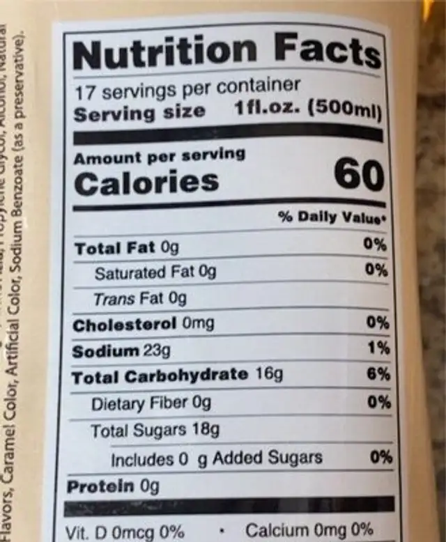Toffee Nut Glaze nutrition facts table