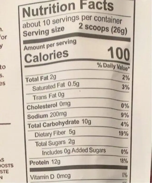 Essential superfood protein blend cacao & greens bag nutrition facts table