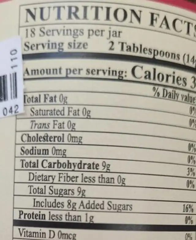 Traditional Preserves Apple Cinnamon nutrition facts table