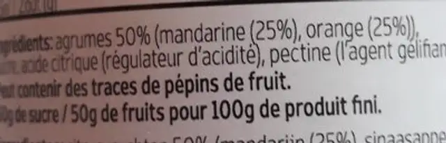 Marmelade de mandarine et d'orange ingredients label