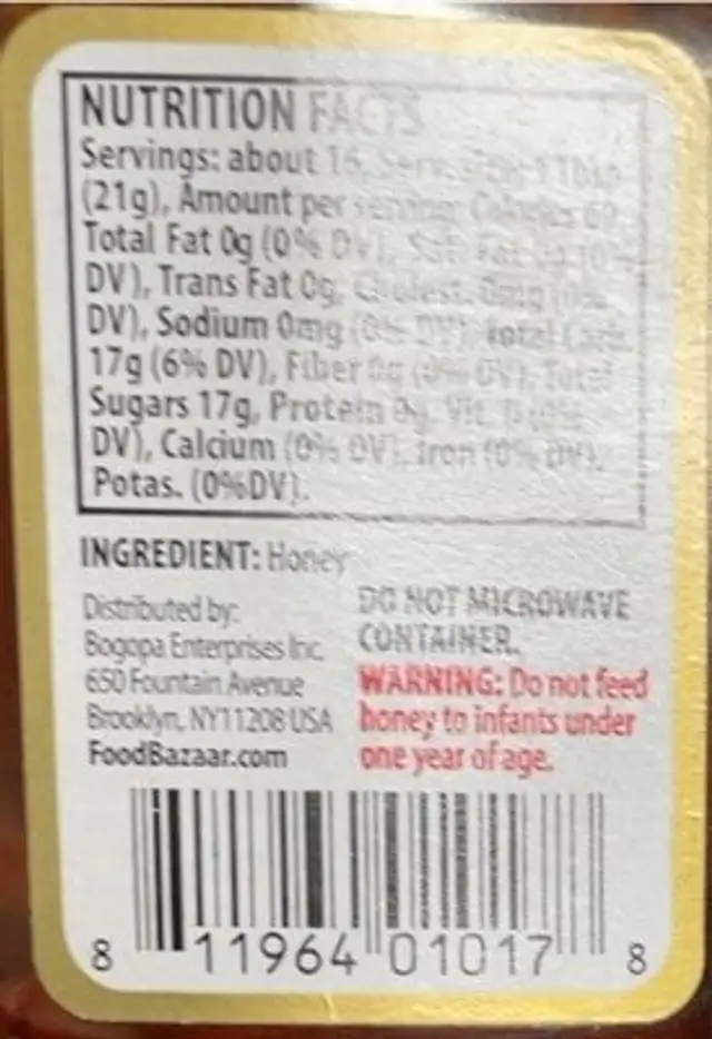 Honey clover nutrition facts table