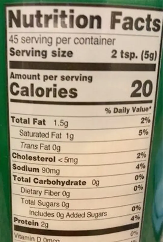 Grated Parmesan Cheese nutrition facts table