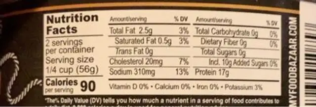 Solid light tuna nutrition facts table