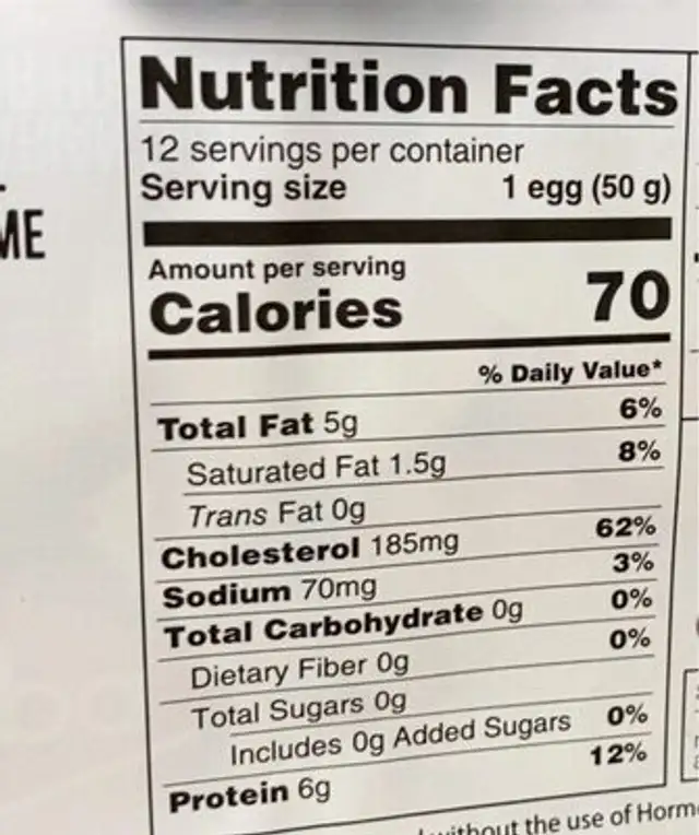Organiic eggs nutrition facts table