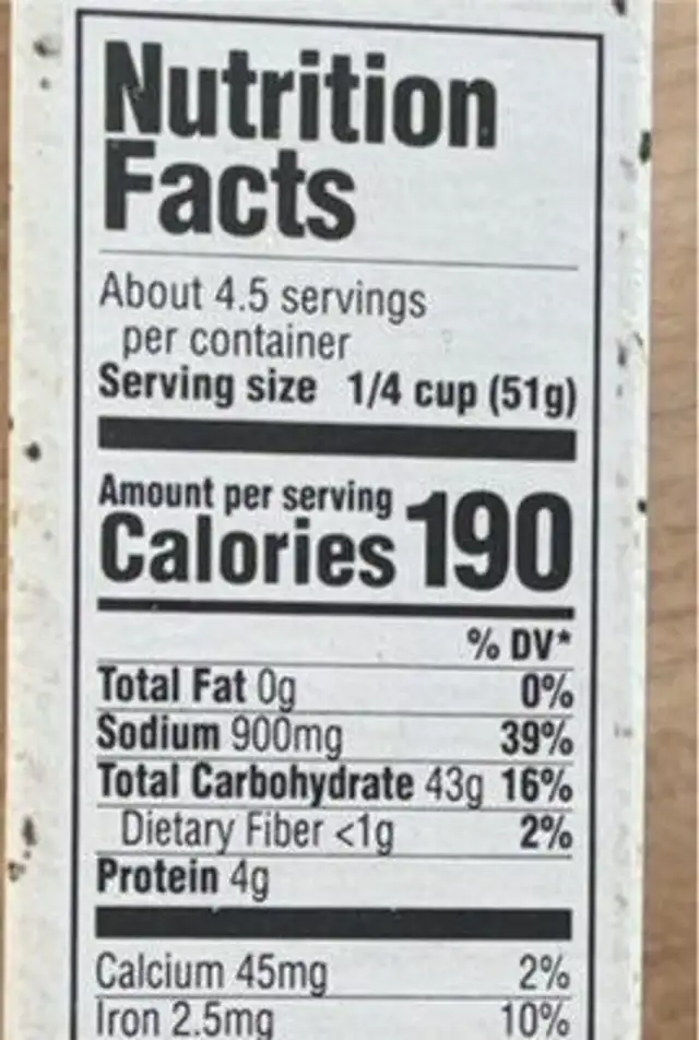 Arroz Amarillo nutrition facts table