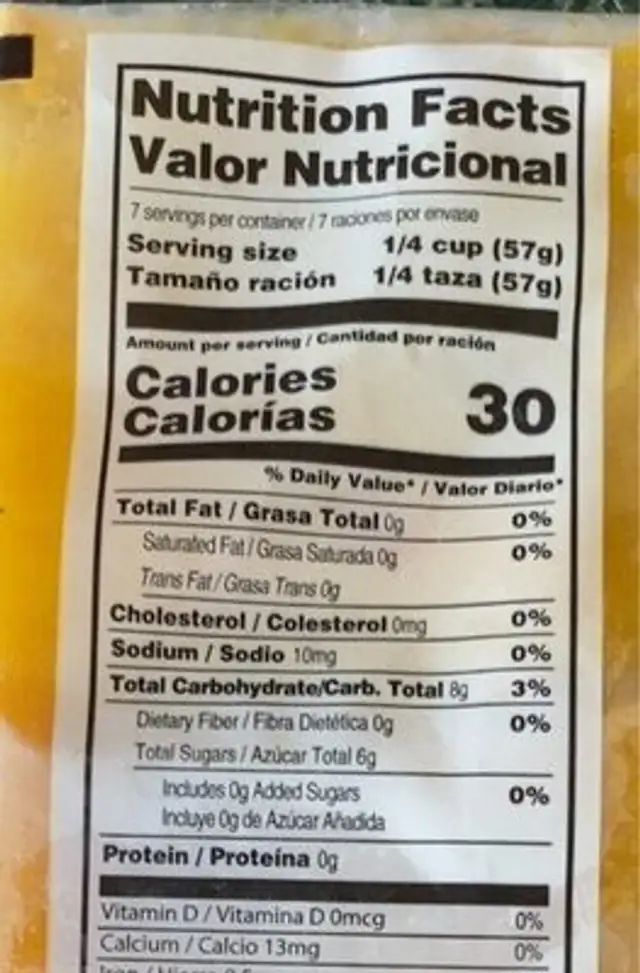 Mango Fruit Pulp nutrition facts table