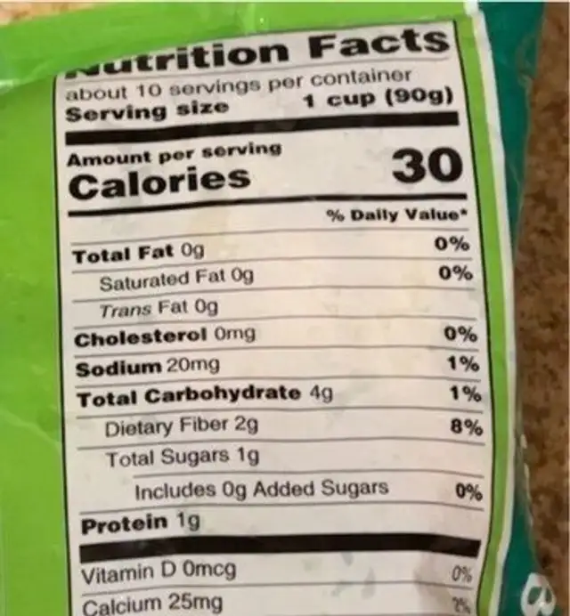 broccoli and cauliflower nutrition facts table