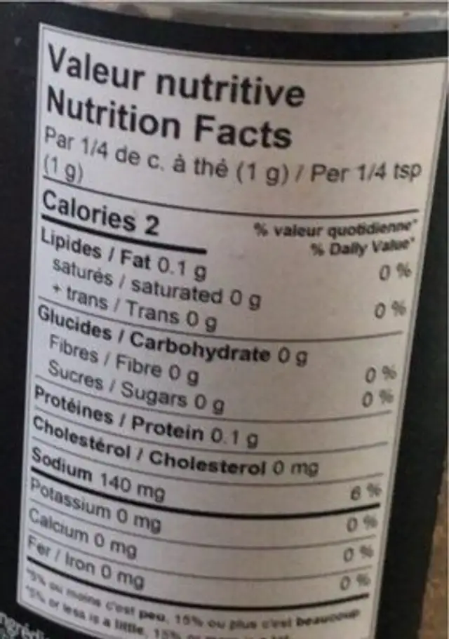 Montreal style épice bbq nutrition facts table