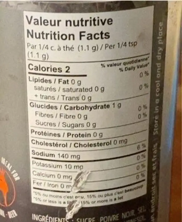 Epice Appalache nutrition facts table