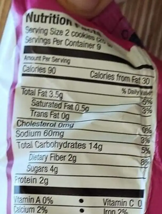 Biscuits d'avoine avec raisins secs nutrition facts table