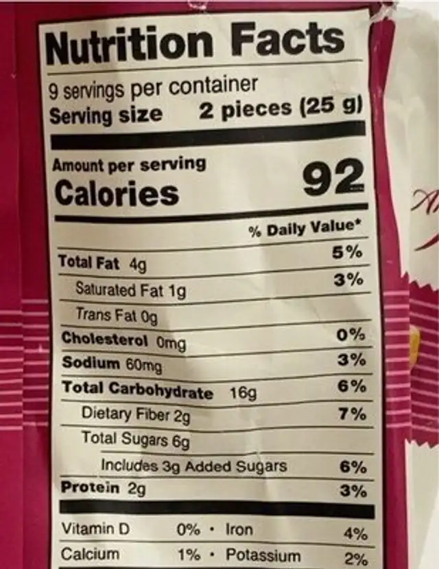 All natural nutrition facts table