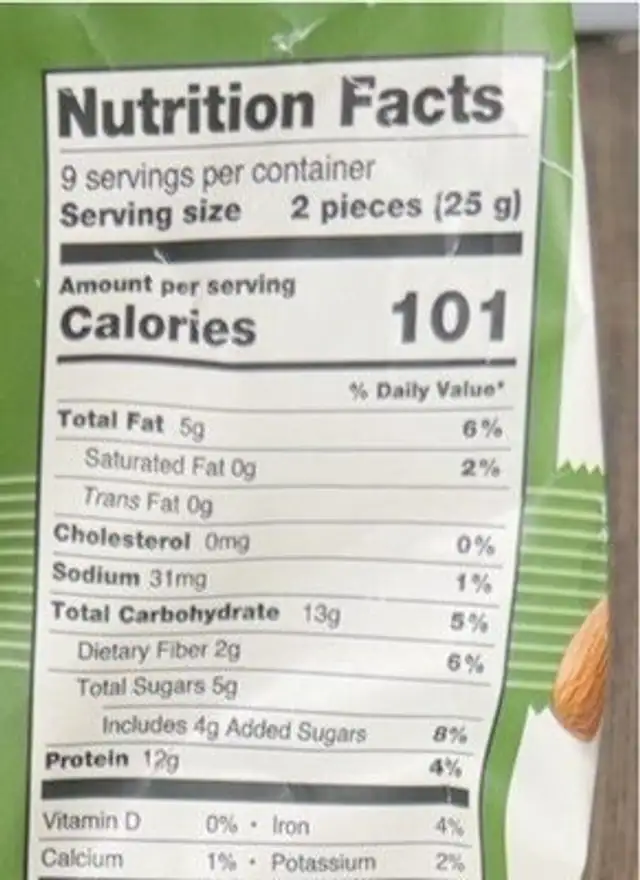 All Natural Granola Cookies nutrition facts table
