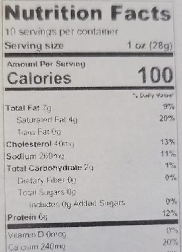 Bread cheese nutrition facts table