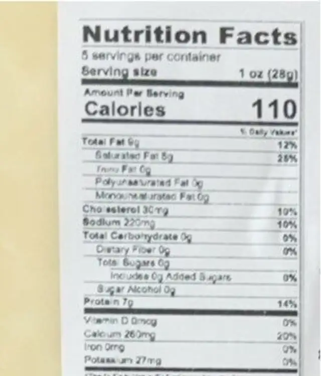 Fontina Cheese nutrition facts table
