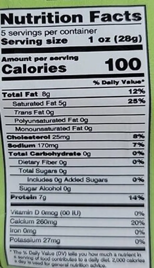 Smoked Pepper Jack Cheese nutrition facts table