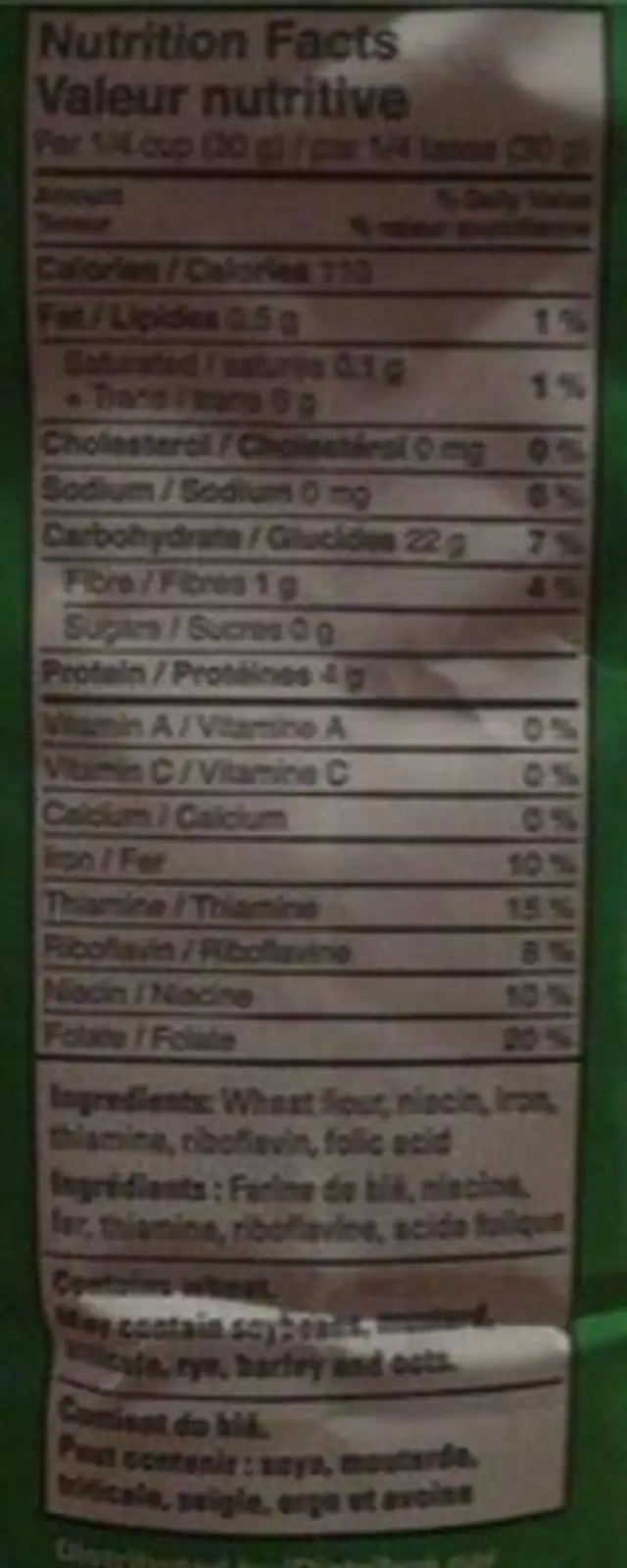 Farine nutrition facts table