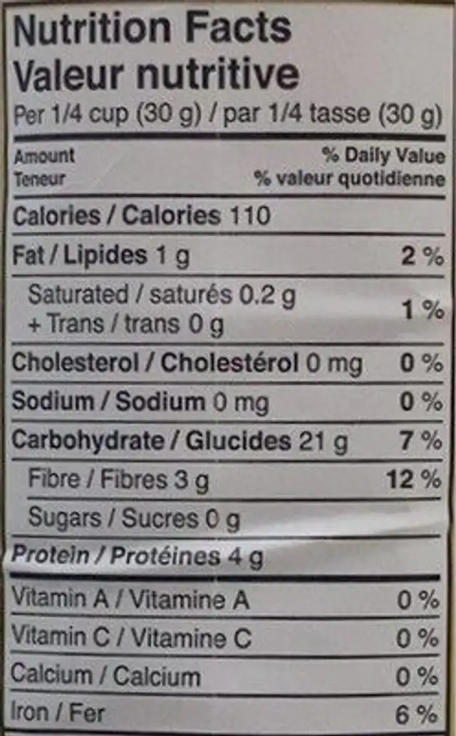 Whole wheat all-purpose flour nutrition facts table