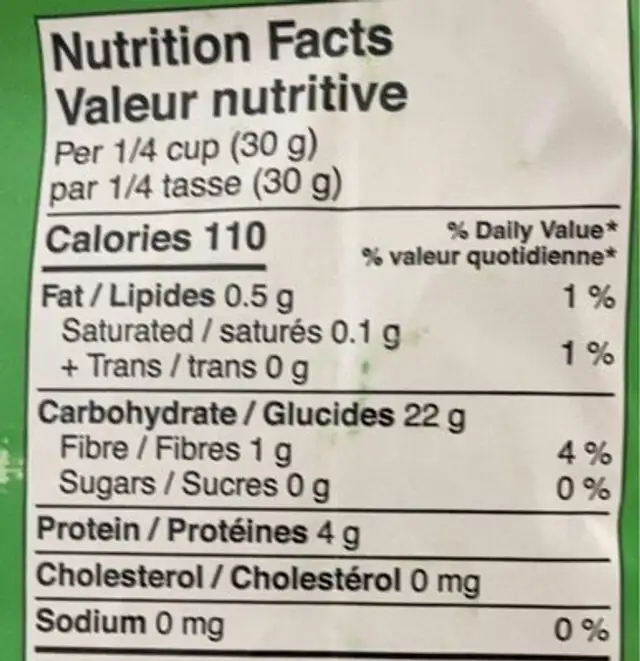 Farine blanche tout usage nutrition facts table