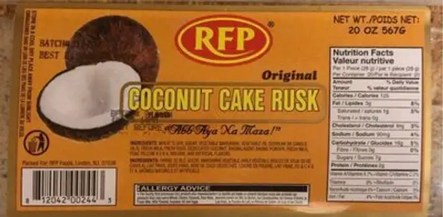 Coconut Cake Rusk nutrition facts table