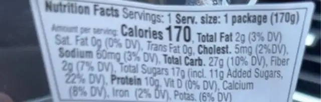 Naturipe snacks nutrition facts table