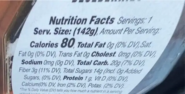 Naturipe nutrition facts table