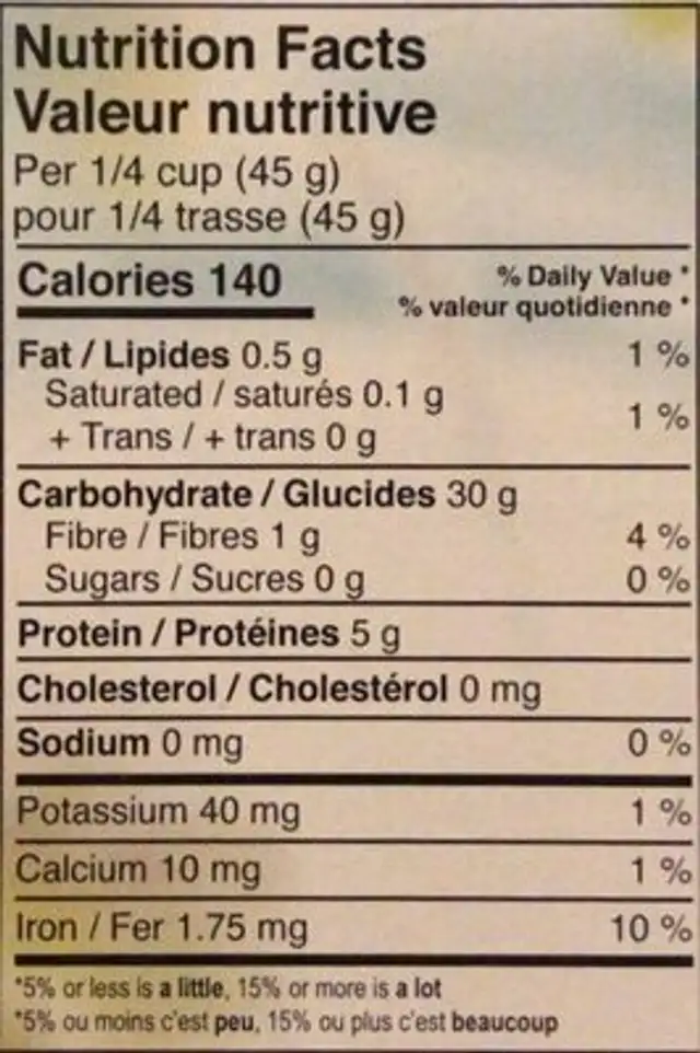 Couscous perlé nutrition facts table